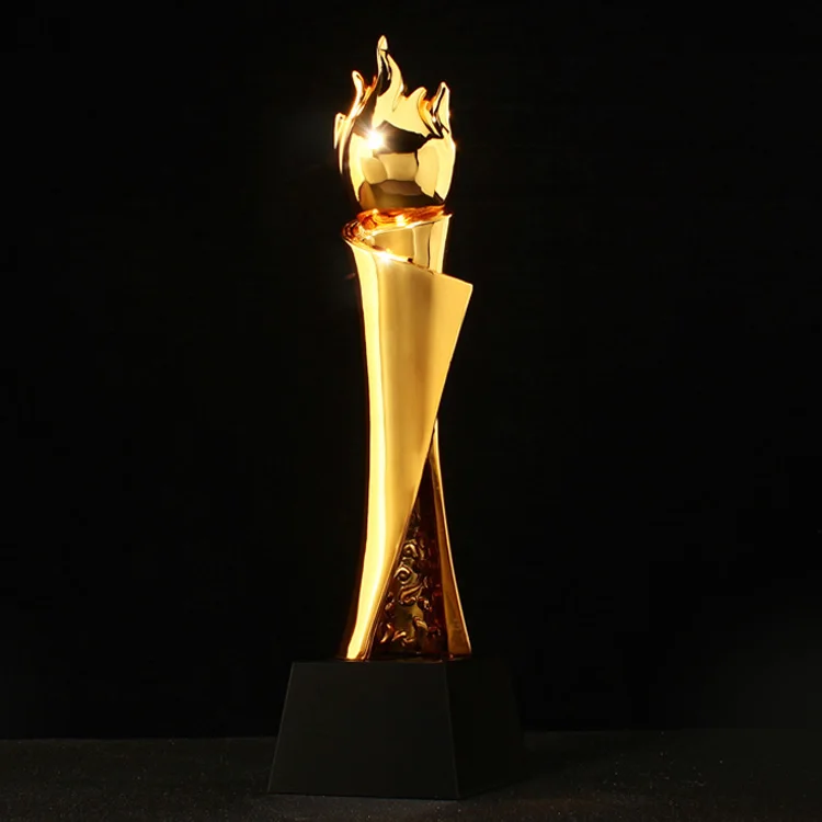 OEM / ODM Sport Crystal Trophy Cheap Creative Flame Shape Luxury Custom Lettering Metal Trophy With Black Base