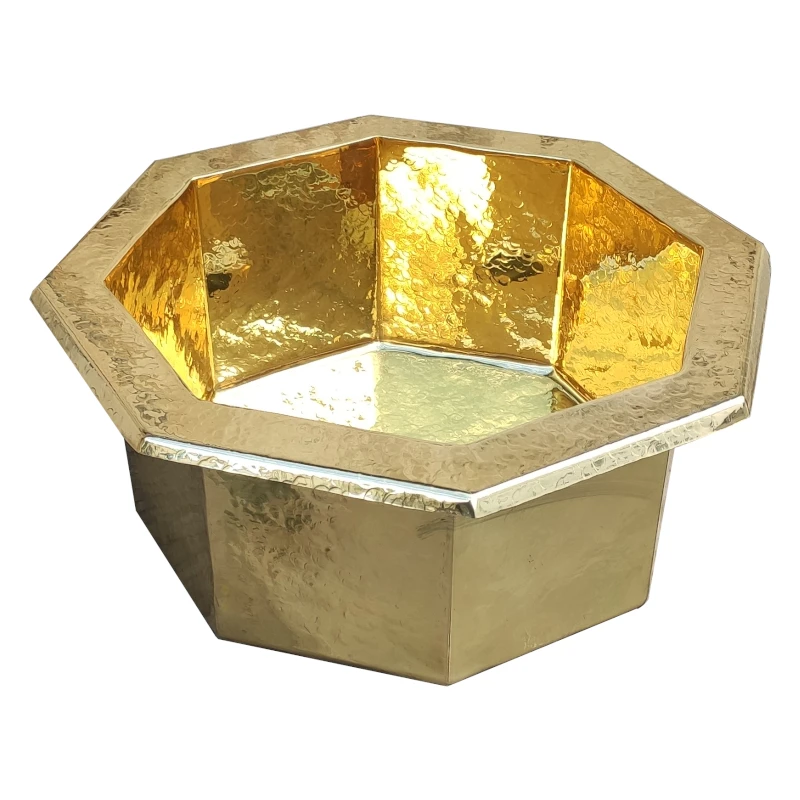 Handmade Octagon Shaped Hand Hammered Gold Color Brass Bathroom Sink
