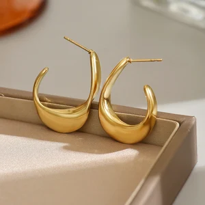 Irregular Shaped Trendy Hoop Earrings for Women 18K Gold Plated Stainless Steel Hypoallergenic Jewelry Made in China