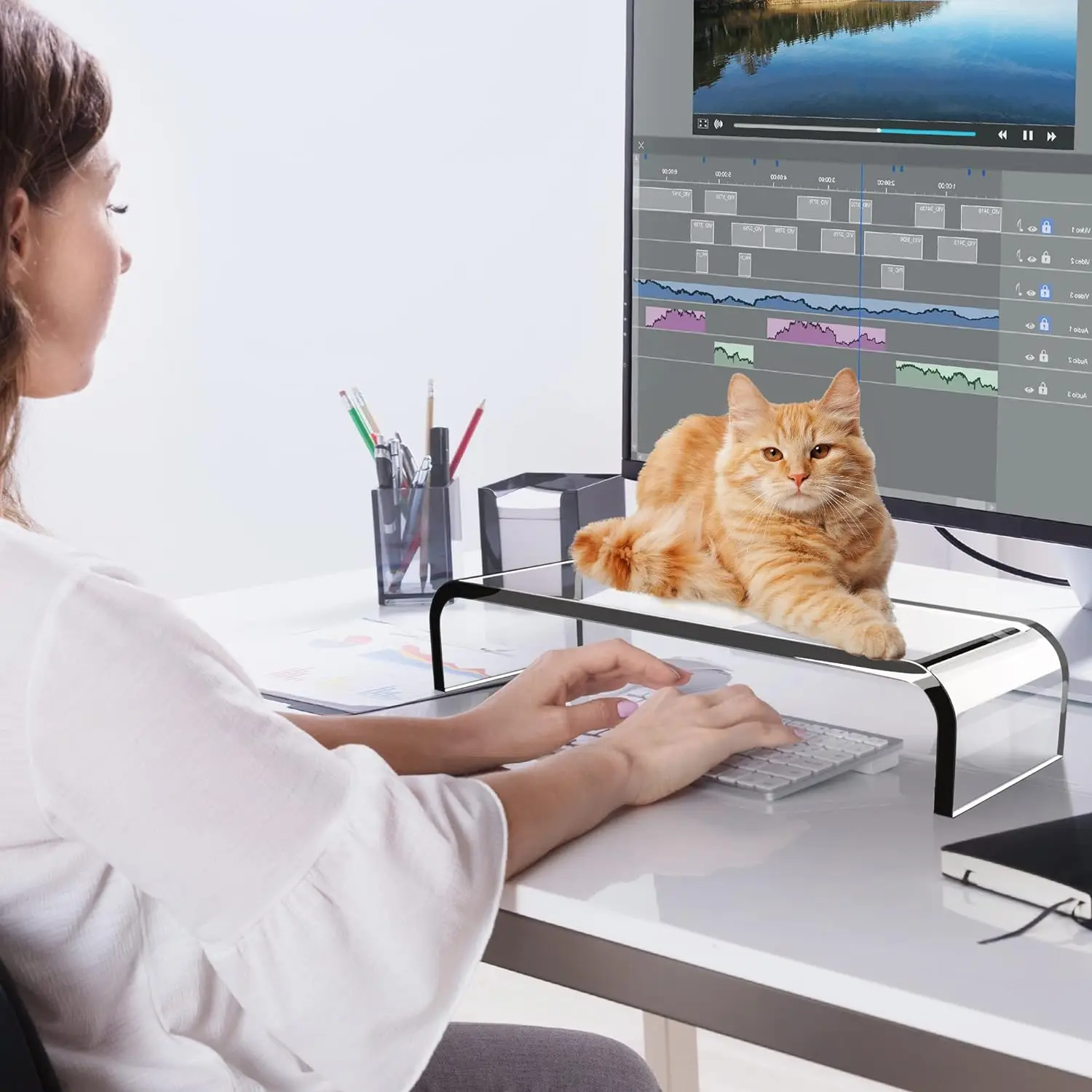 大型モニター用プレミアム20インチ大型アクリルモニタースタンド