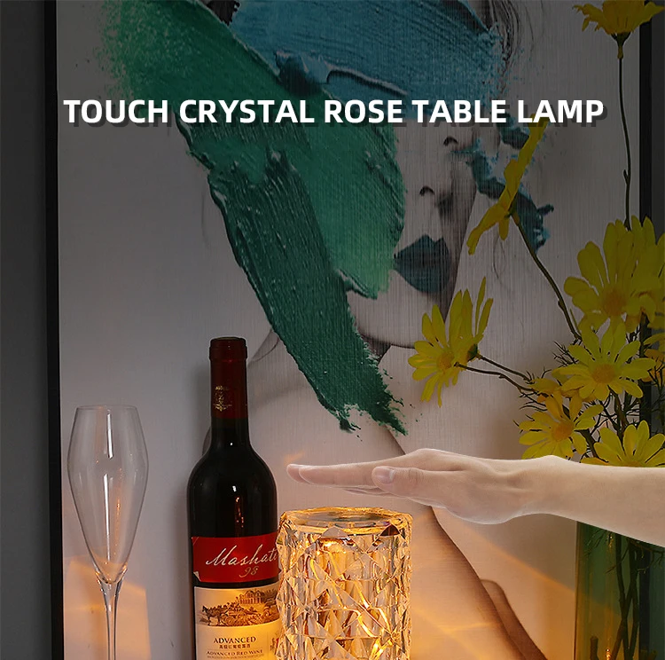 Remote Control RGB Rechargeable Decorative Desk Lamp Atmosphere luxury rose Crystal diamond table lamps Night Light supplier