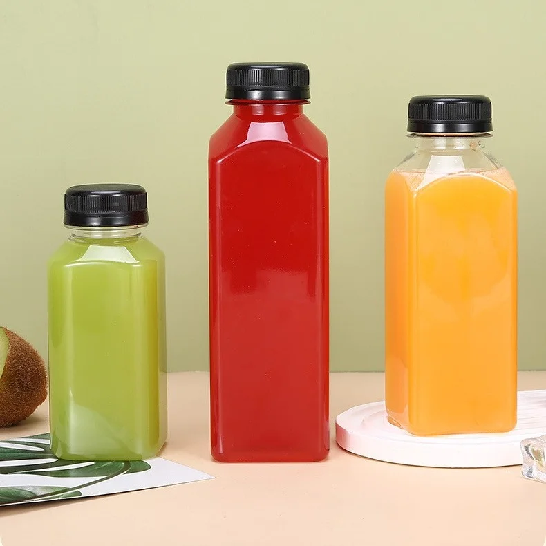 Custom Logo 350ml 500ml Empty Plastic Juice Bottles With Caps Reusable Transparent Bulk Beverage Containers