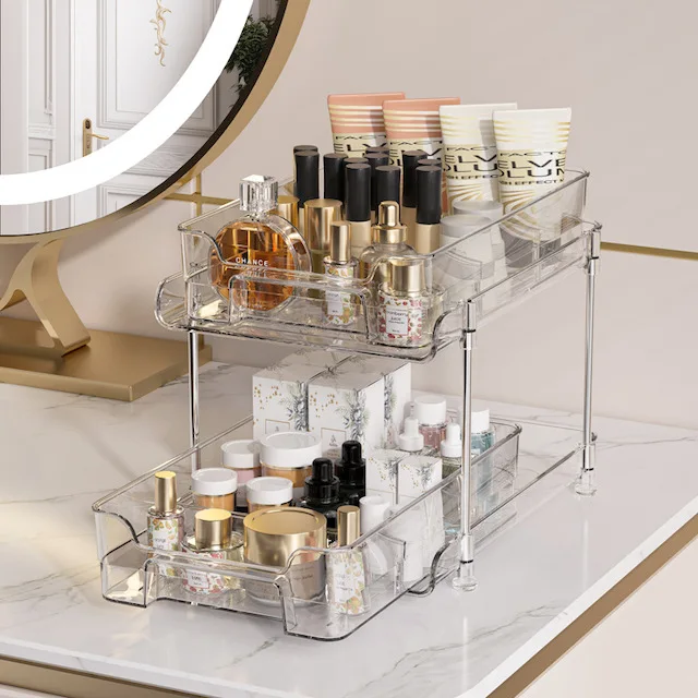 Organizer Bagno 3 Livelli DABIGE: Cassetti Estraibili Con Divisori, Scaffale Sottolavello Per Armadio E Cucina, Bianco