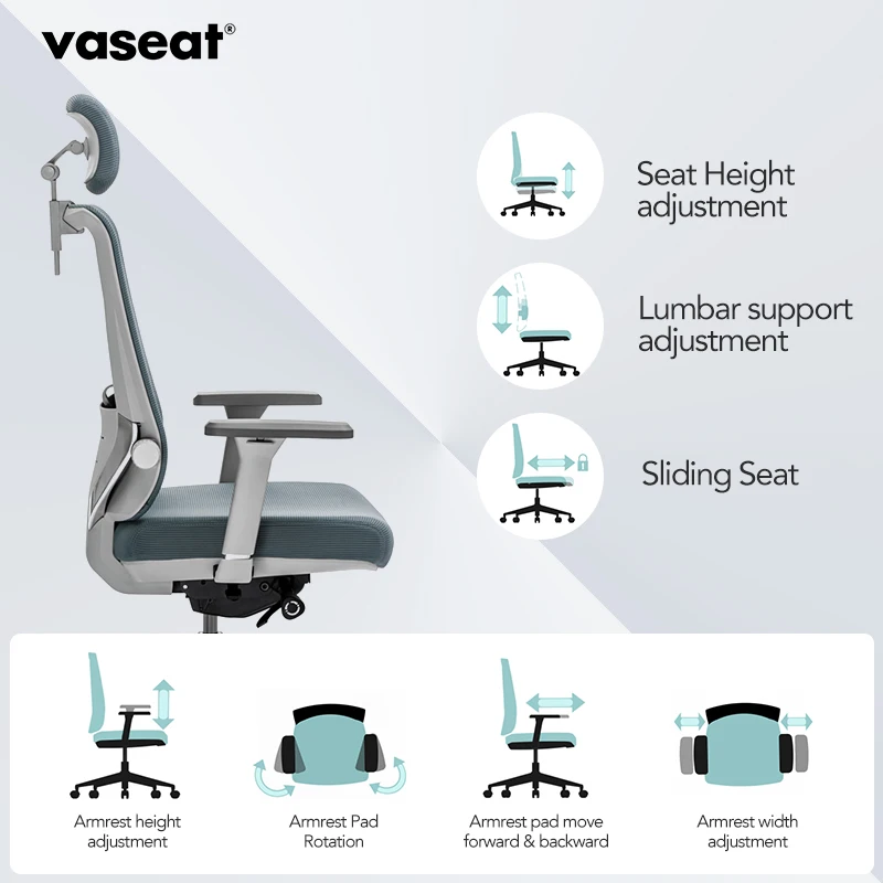 High Back Work Mesh Morocco Fabric High End Revolving Mechanism Grey Armrest Ergonomic Office Chair(new) Manufacture