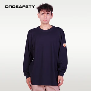 NFPA 70E Stretch Flame Resistant Cotton Knitting Sweatshirt Navy Blue Workwear Cotton Sweatshirt