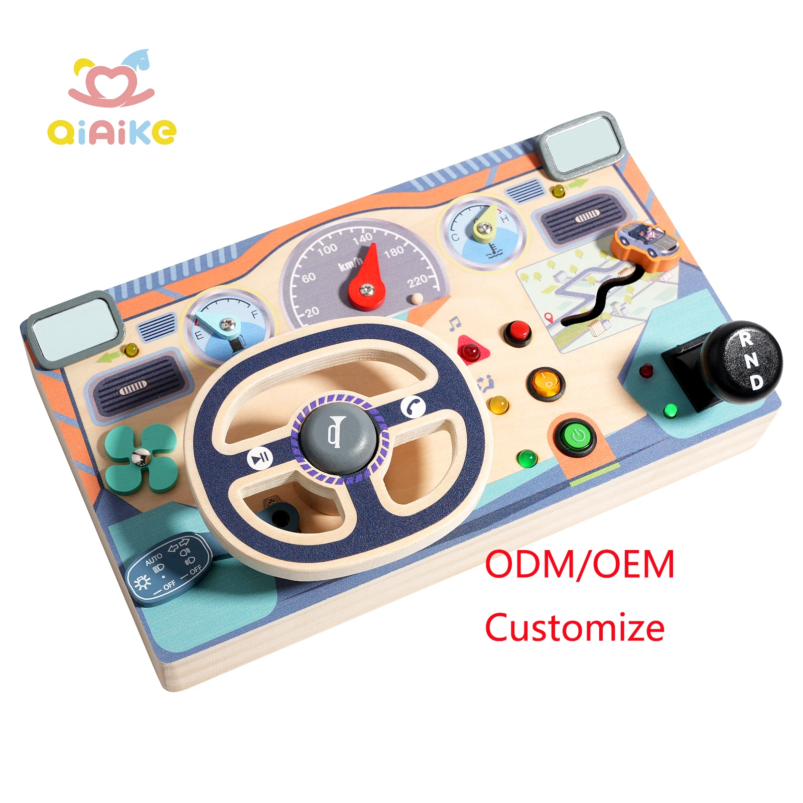 CPC CE 몬테소리 유아용 바쁜 보드 여행 교육 완구 나무 스티어링 휠 조명 스위치 포함 바쁜 보드