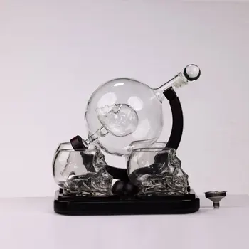 Skull Globe Whiskey Decanter Set with Inner Skull, 4 Skull Glasses, Funnel & Skull Ice Stones Gift for Men, Home Bar Decor