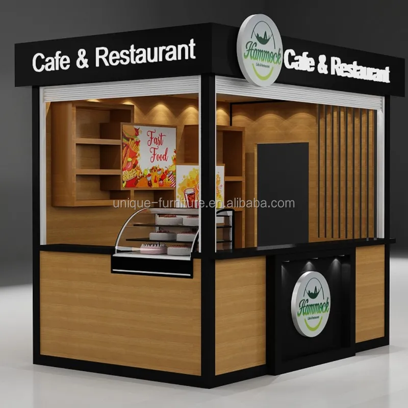 Factory Price Brown Rectangular Outdoor Cafe Kiosk McDonald's Portable  Street Food Kiosk Outdoor Fast Food Display Furniture
