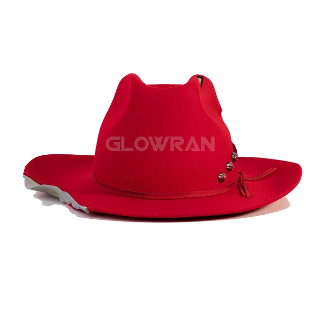 Glowran High Quality Wool Made Western Style Red Women's Red Cowboy Hats Low MOQ Customized Logo