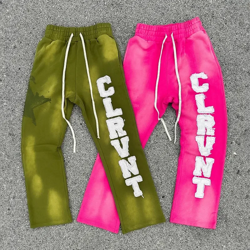 Y2K Streetwear Distressed Embroidery Applique Sweatsuit Thick French Terry Acid Wash Tracksuit Baggy Sweatpants and Hoodie Set gallery 4