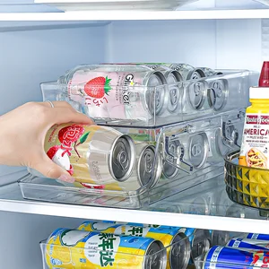 Double Layer Rolling Beverage Storage Box Drawer Organizer Foldable Plastic Refrigerator Organizer for Kitchen