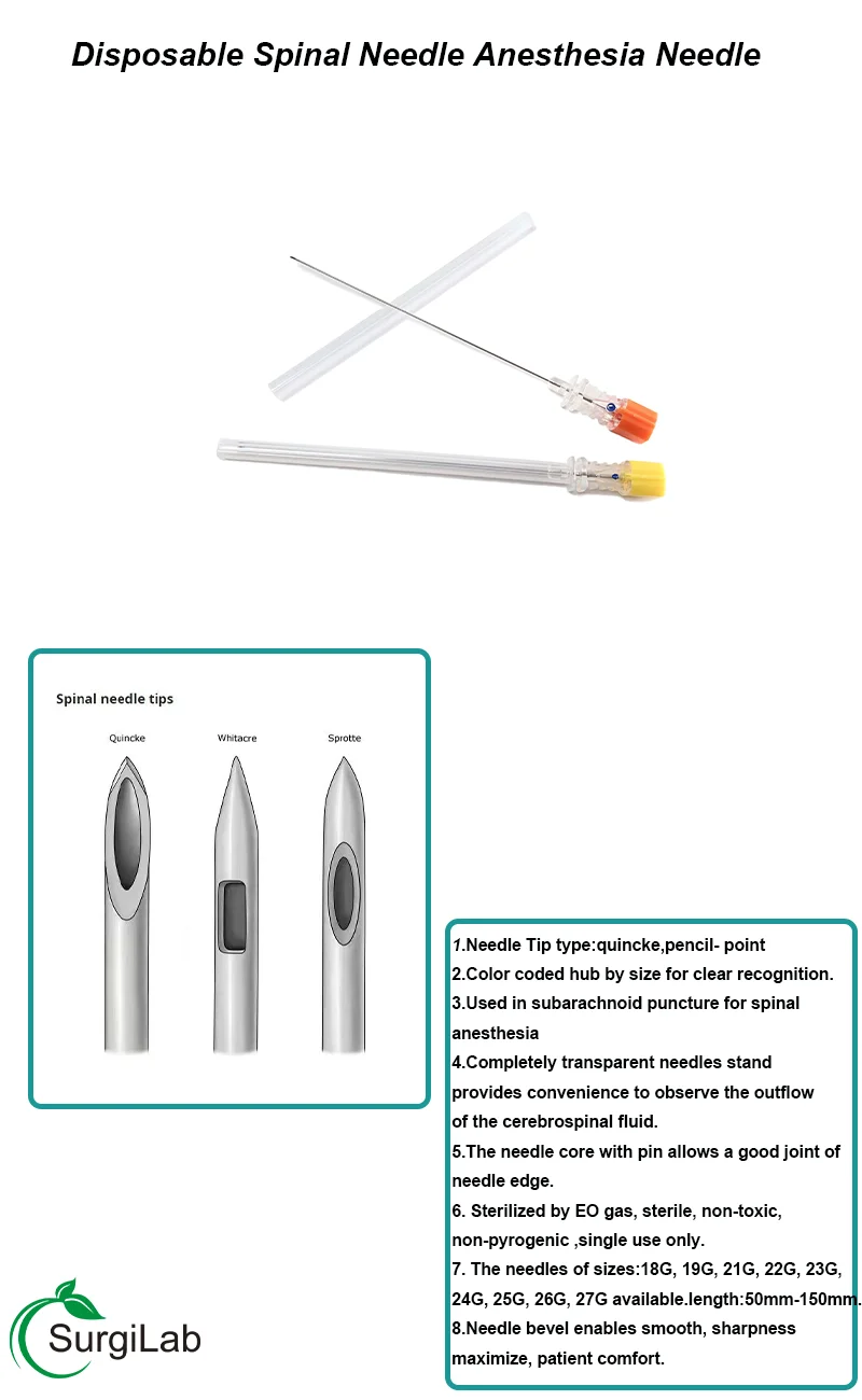 Disposable Anesthesia Puncture Spinal Needle 16G-27G Pencil Point Tip ...