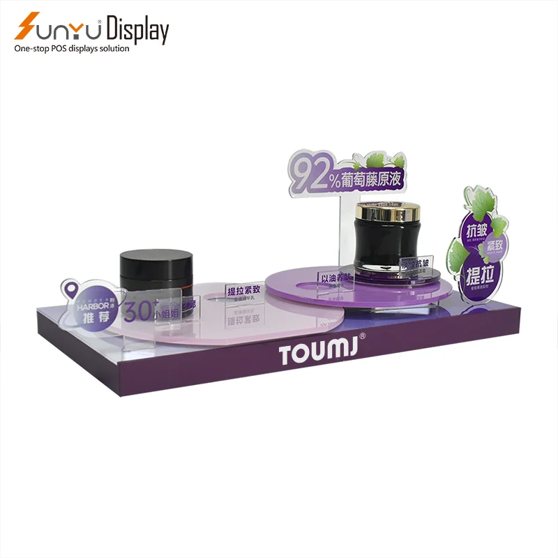 Professional makeup products retail store purple acrylic makeup skincare cosmetic display stand for retail store