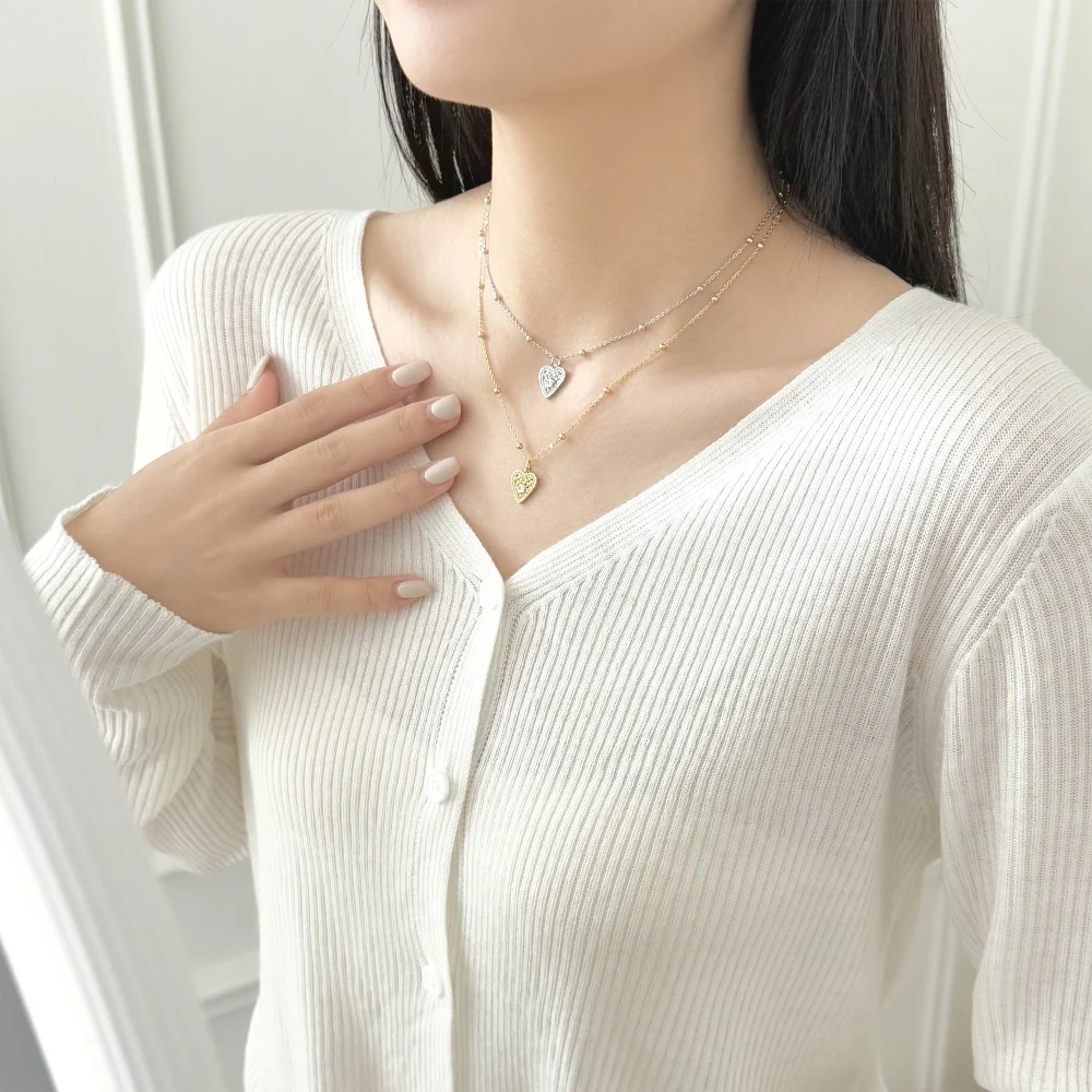 KAKODIY exquisite fashion jewelry rhodium 18K gold plated 925 Sterling Silver bead chain 5A zirconia love pendant necklace gift detail 5