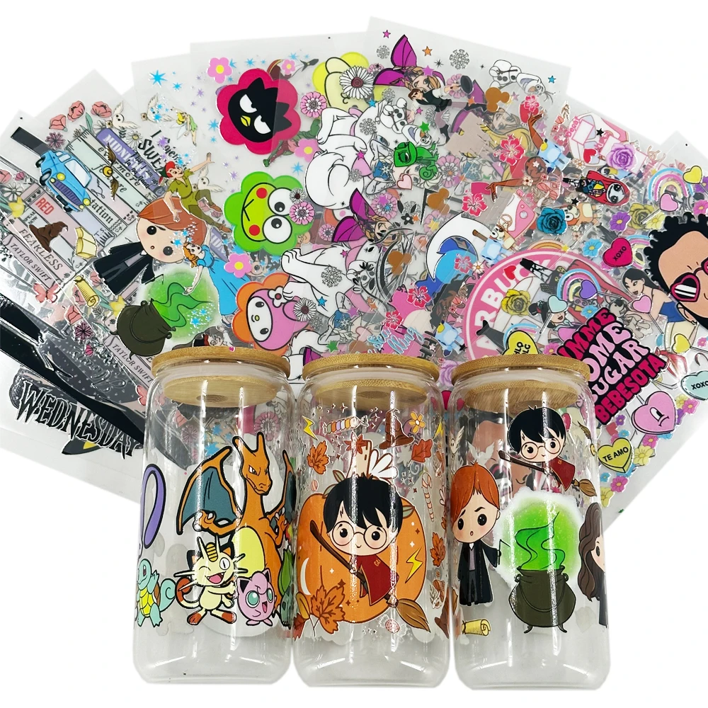 Индивидуальные упаковочные этикетки фирменная печать логотипа DTF UV Pet пленка в рулоне стикер листы обертки для стаканчиков Переводные