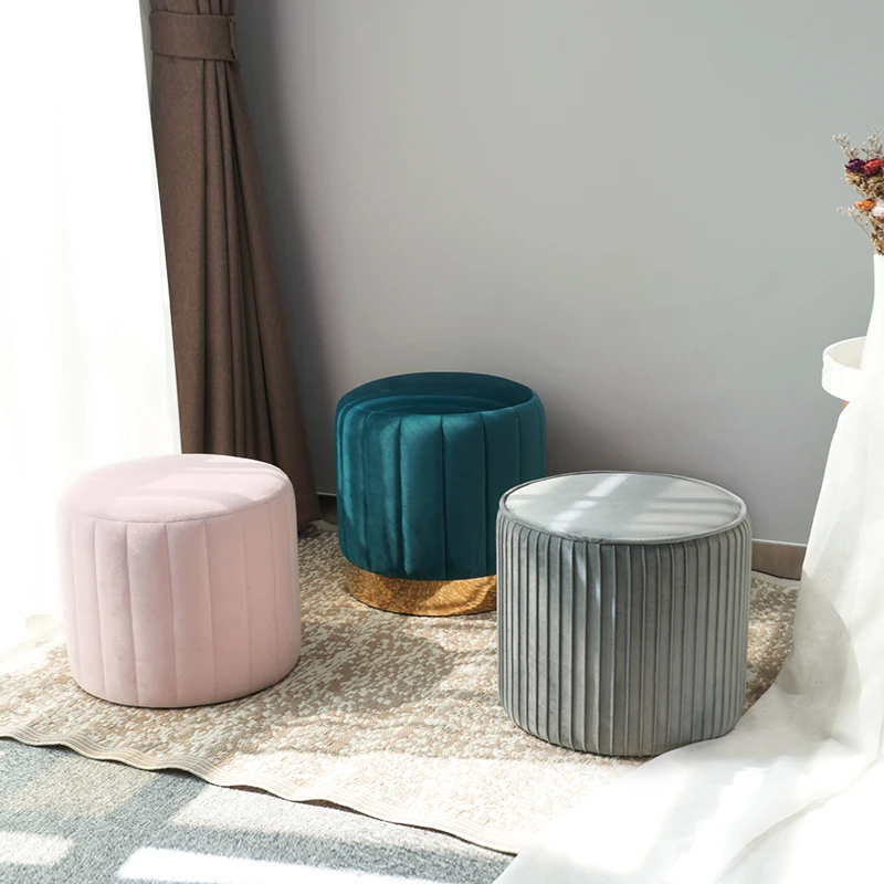 Customized Modern Low Stools New Design Ottoman Pouf Velvet Round Ottoman