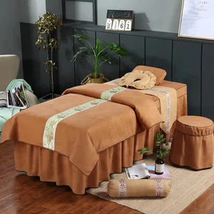 High Quality Massage Spa Bedsheet Table Skirt Pillow Cover Quilt Stool Cover Spa Sheet 5pcs Beauty Salon Bedding Sets