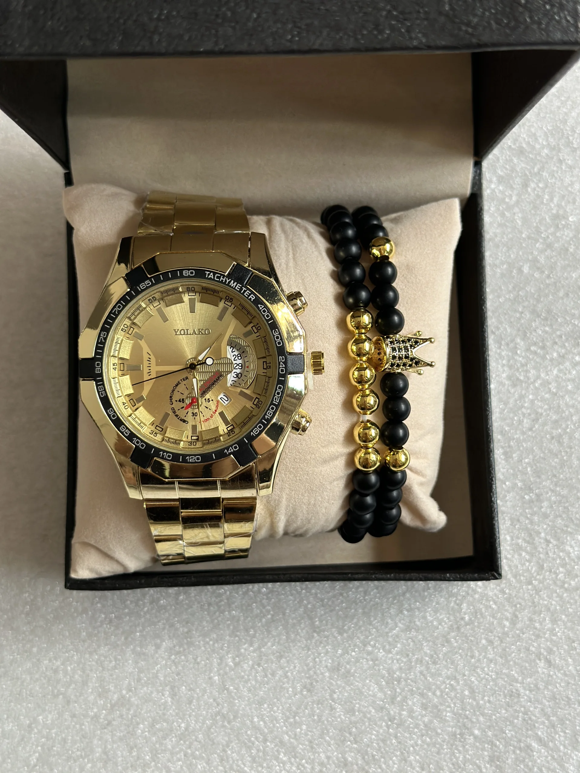 Luxury Gold Quartz Watch Set for Men - 3 Pcs Stainless Steel Sport