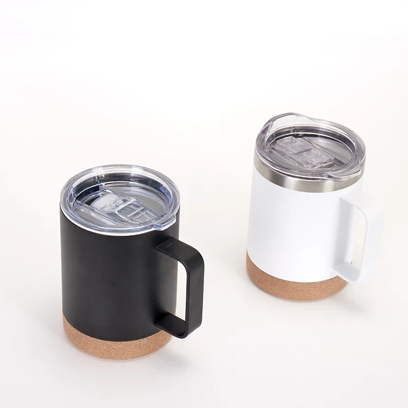 Matte Black 12 Ounce 16 Ounce Stainless Steel Cork Bottom Wood Travel  Coffee Tumbler Mug With Sliding Lock Lid Handle Vacuum Cup