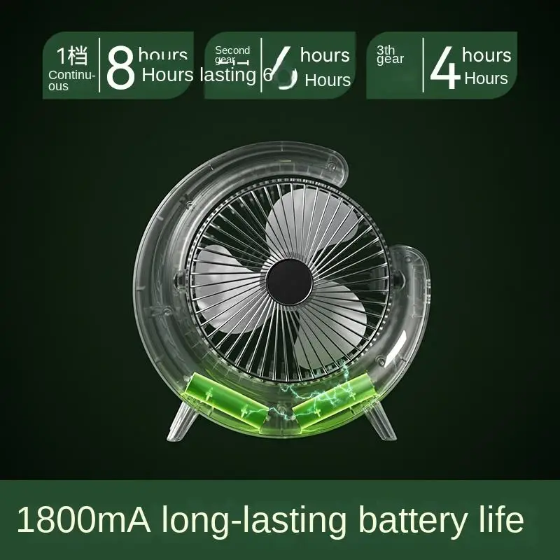 G shape 5 Gears LED night light desktop fan 1800mah rechargeable Home dormitory office air circulation electric portable fan