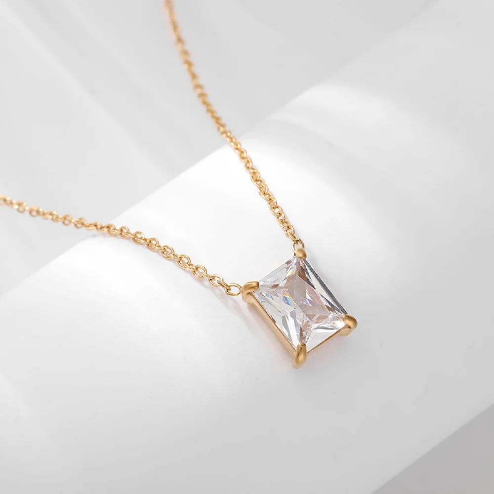 Gold Plated Zircon Necklace - Anti Tarnish Jewelry
