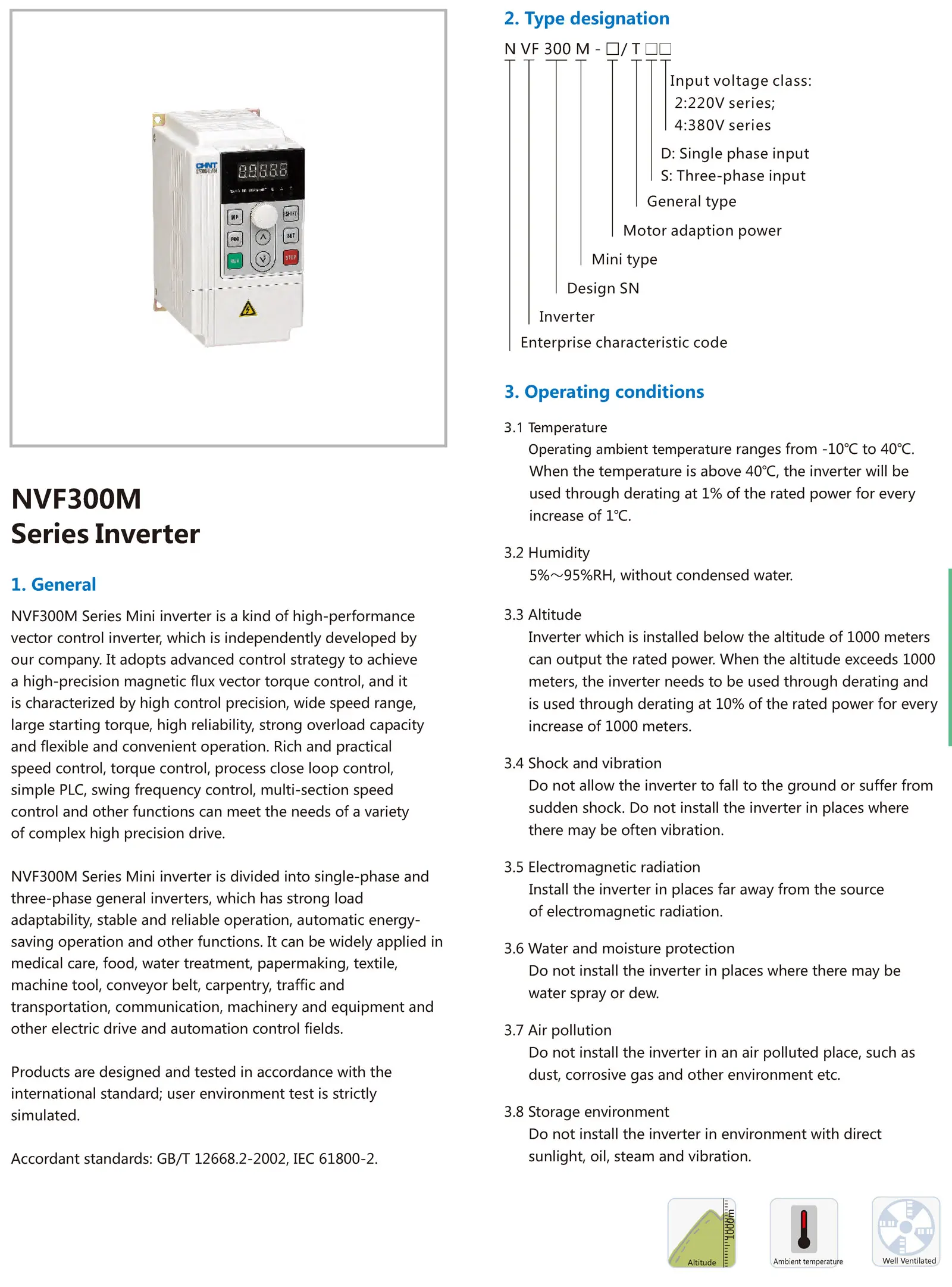 Chint original NVF300M NVF300M-0.4/TD2 NVF300M-0.75/TD2 NVF300M-1.5/TD2 NVF300M-1.5/TS4 CHNT Vector control mini Inverter