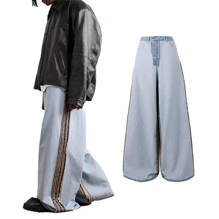 Custom Vintage Men's Oversized Baggy Jeans Cotton High Quality Denim Wide-Leg Straight Style Washed Streetwear Look