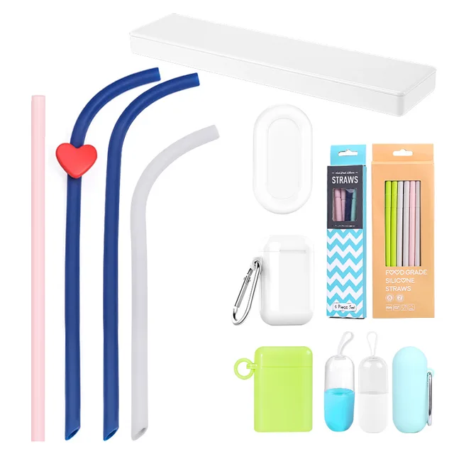 Reusable Food Grade Silicone Straw With Pp Luxury Carrying Case And  Cleaning Brush Outdoor Portable Foldable Drinking Straw