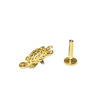 PVD Gold Turtle Internally Threaded 316L Surgical Steel Flat Back Studs for Labret, Monroe, Cartilage and More