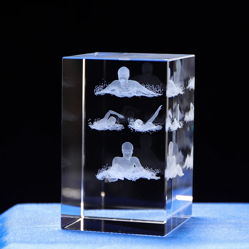 product customized crystal 3d laser triathlon laser engraved swimming cube for sport souvenir-35