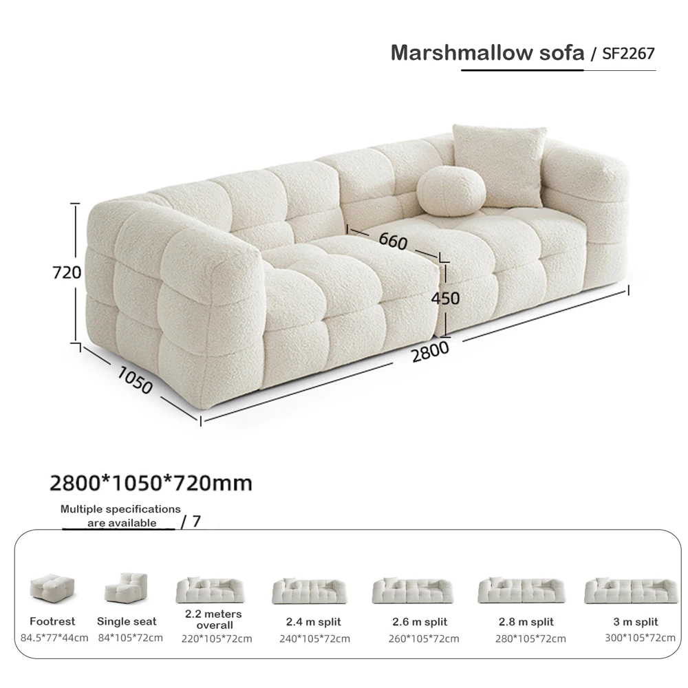 High-end Premium Black Tufting Button Nappa Leather Combination Modular Sectional  Marshmallow Sofa for Villa and Living Room