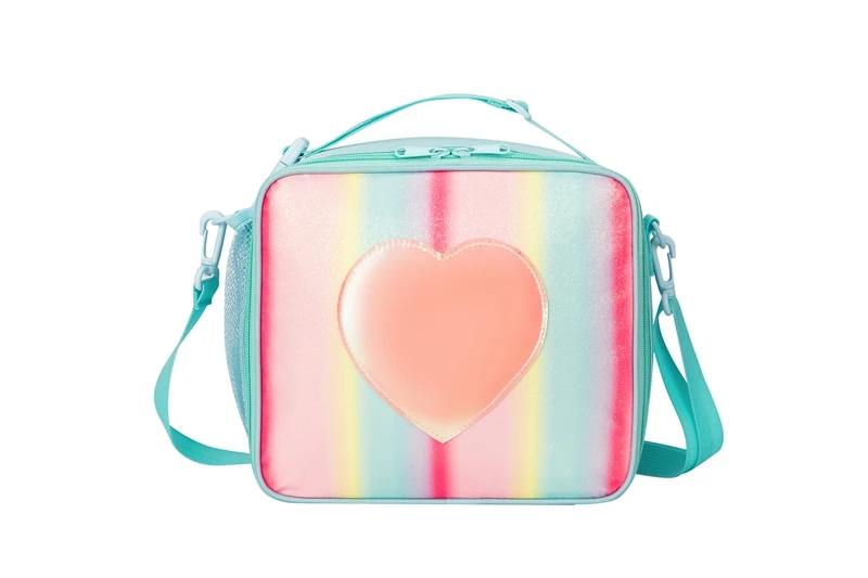 Blue Sparkling Rainbow Heart Insulated Lunch Bag for Kids - Portable School