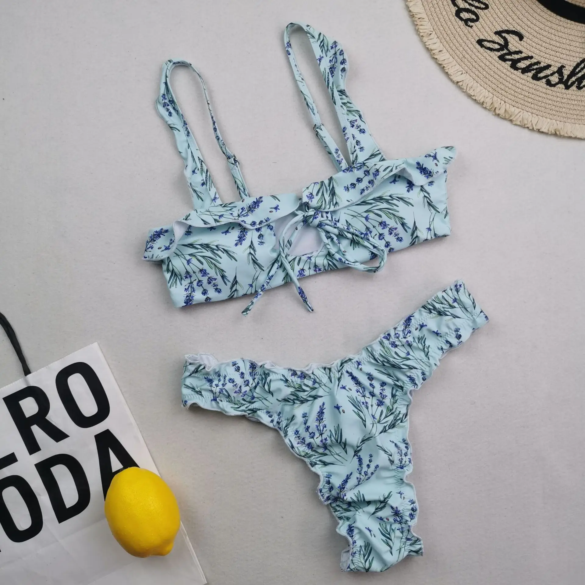 Print Bikini Micro Mini Custom Two Piece Extreme Smallest Fashion Show Sexy Ruffle Bathing Suits Hot Open Split Luxury
