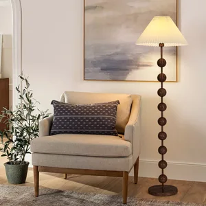 Hotel Bedroom Bedside Standing Lamps Modern Fabric Lampshade Wooden Floor Lamp for Living Room Decor