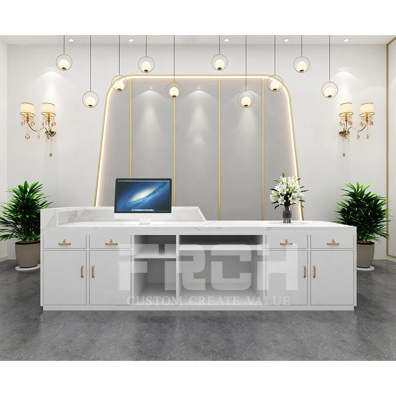 Customized Marble Modern Reception Counter Small Office Salon Spa Reception Desk with Led Light