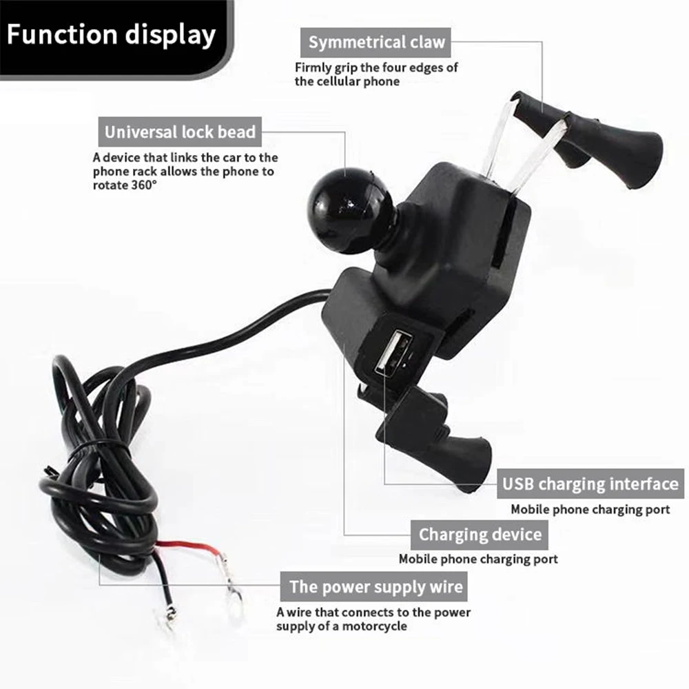 
Мотоциклетный держатель для телефона с USB-зарядкой и креплением на руль мотоцикла 
