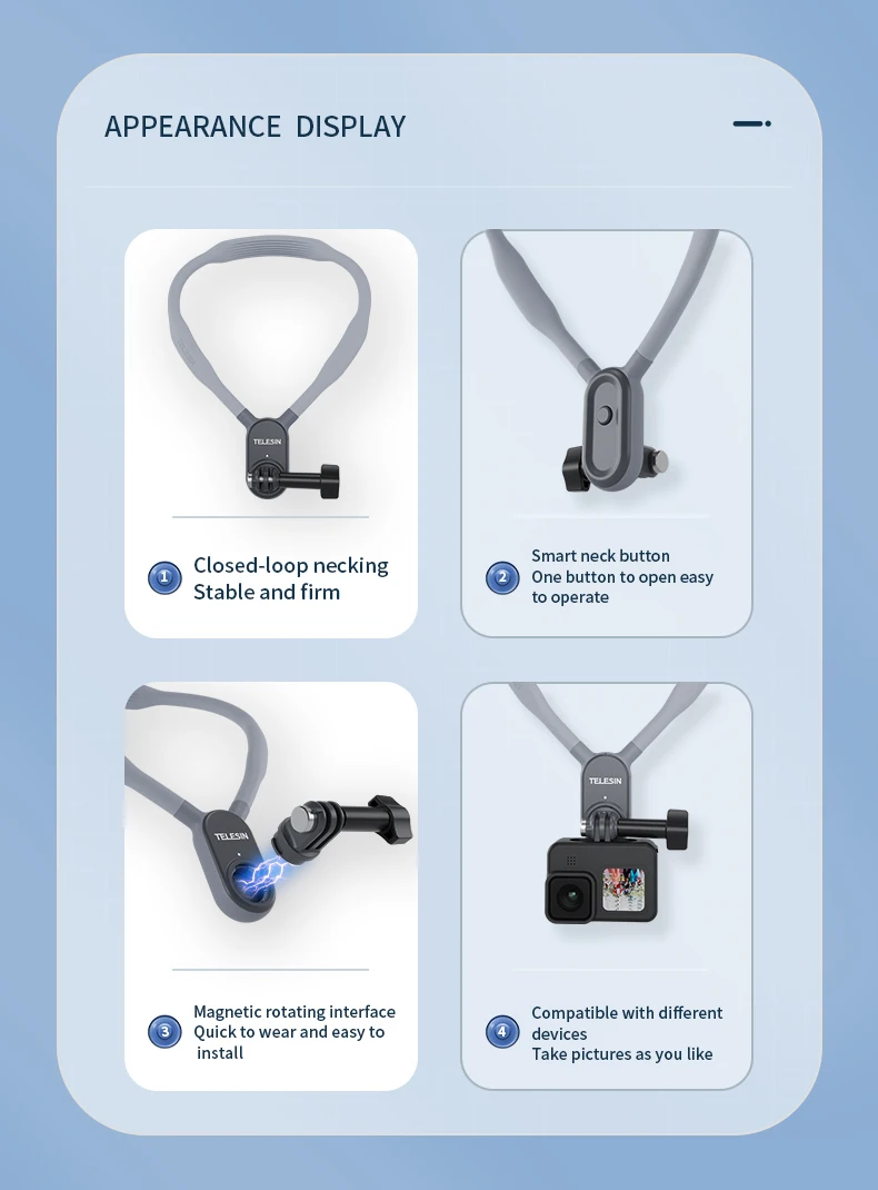 Telesin Hand-free Magnetic Camera Neck Hanging Camera Holder Smart Phone Sport Camera Self-Timer Tool Neck Hanging Bracket