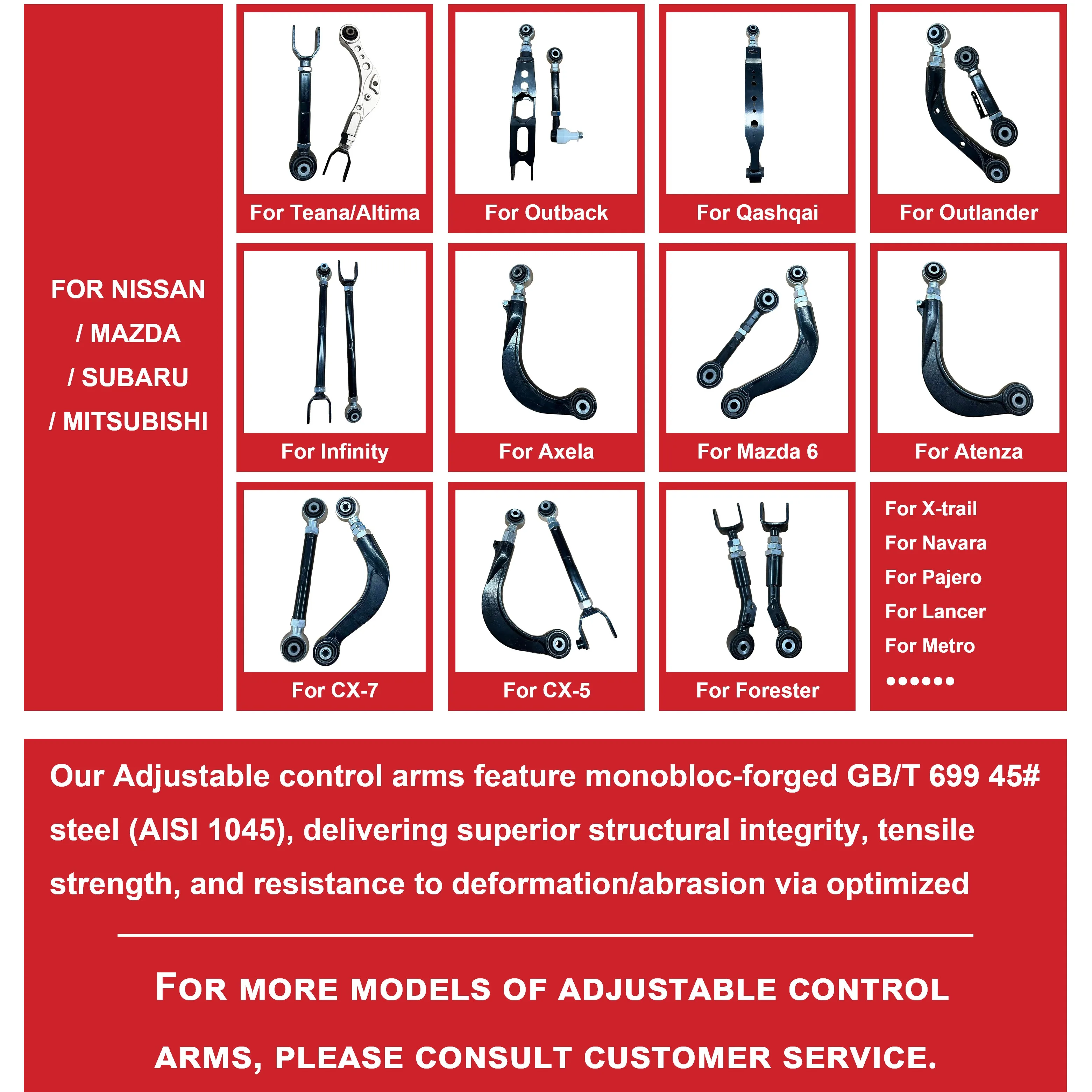 product suspension parts 2 pcs of adjust rear camber trigeminal arms kit control arms for nissan 350z 370z z33 z34-6