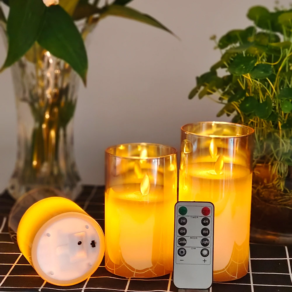 3d Wick Real Moving Flickering Flame Set Pillar Grey Gold Led Light ...
