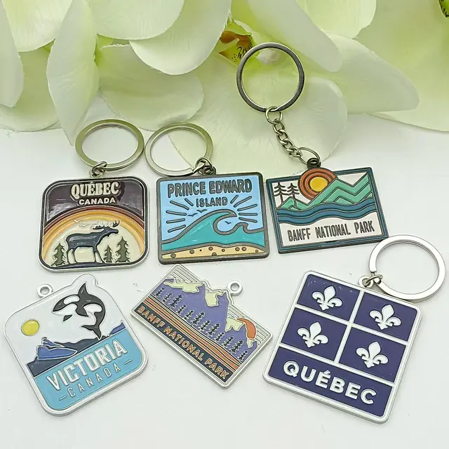 Hot Sale Custom Metal Enamel Seaside scenery Keychains Wholesale Key Ring Factory Design Your Logo Key Chain
