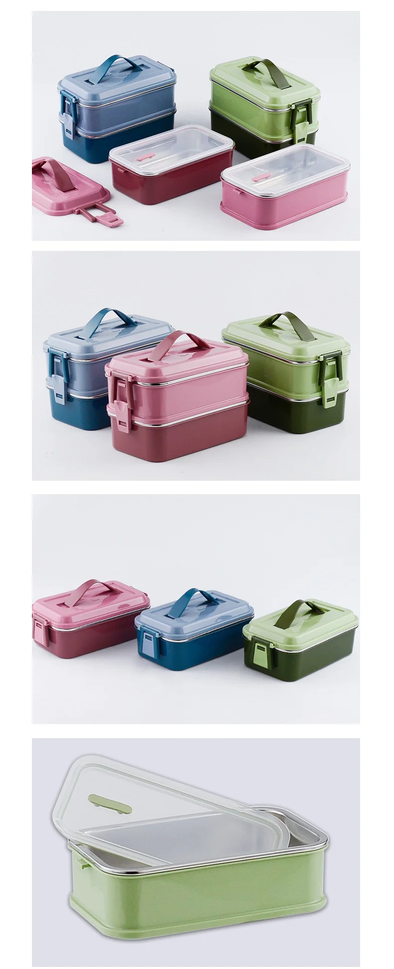 Bpa Free Stainless Steel Rectangular 2 Layer Tiffin Lunch Box For