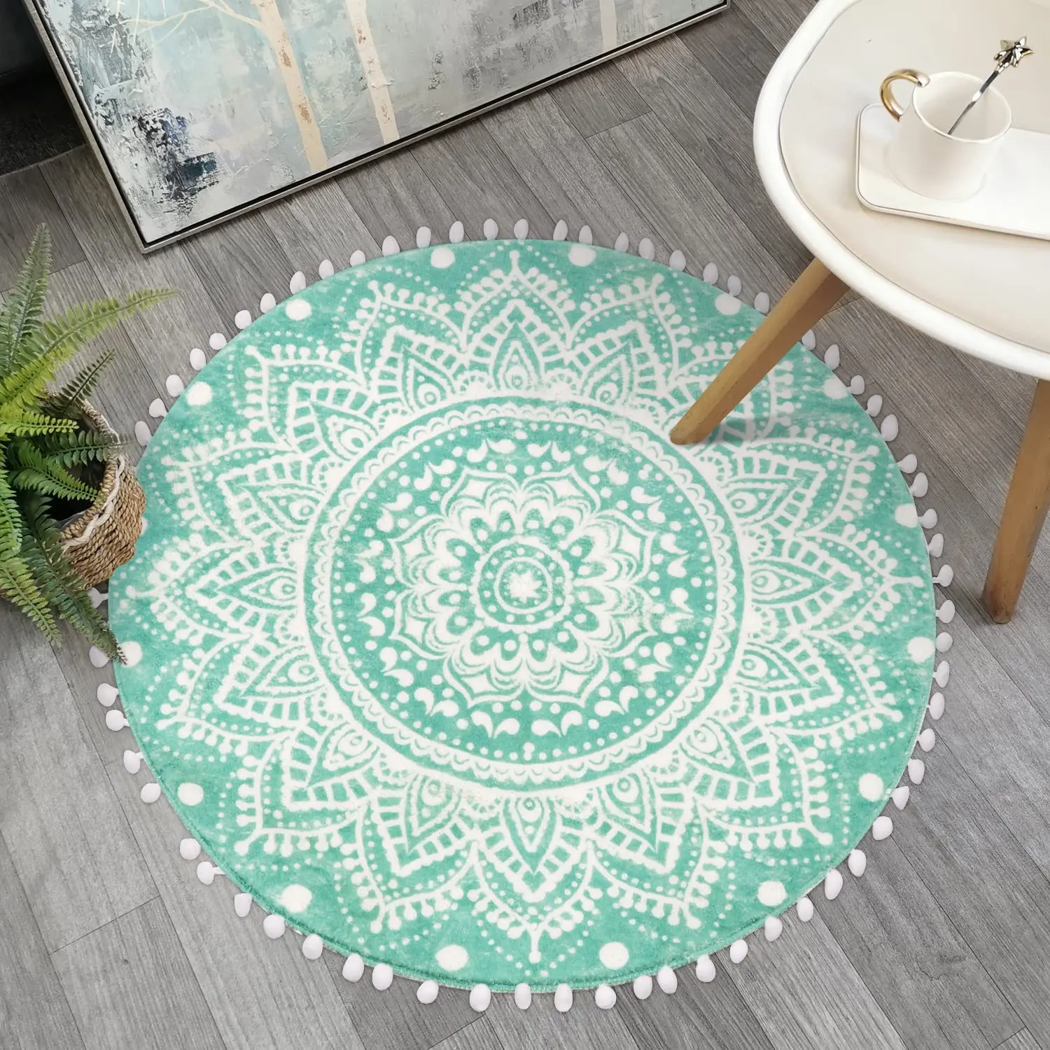 source small round rug boho bathroom rugs with pom poms fringe