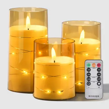 WANHUA led candle set of 3 snow wholesale led remote control conical moving flame led candles
