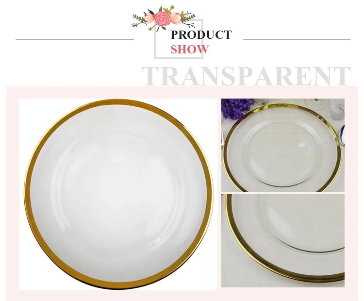 Wholesale Bulk 13" Clear Glass Gold Rim Charger Plates,Glass Hammered