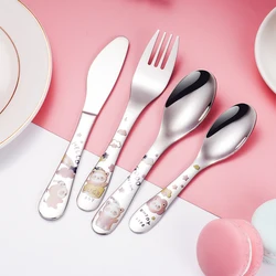 Wholesale Cartoon Stainless Flatware High Quality Custom Kids Knife Fork Spoon Silver Children Cutlery Set