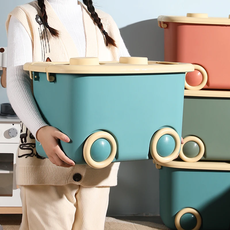 LVCAT Best-Selling Macaron Colored Storage Box Big Volume Kids  Storage Bin with Plastic Lid & Wheels