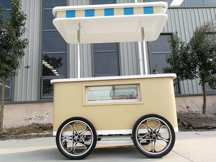 Commerical Mobile Ice Cream Hand Push Cart Gelato Machine Cart
