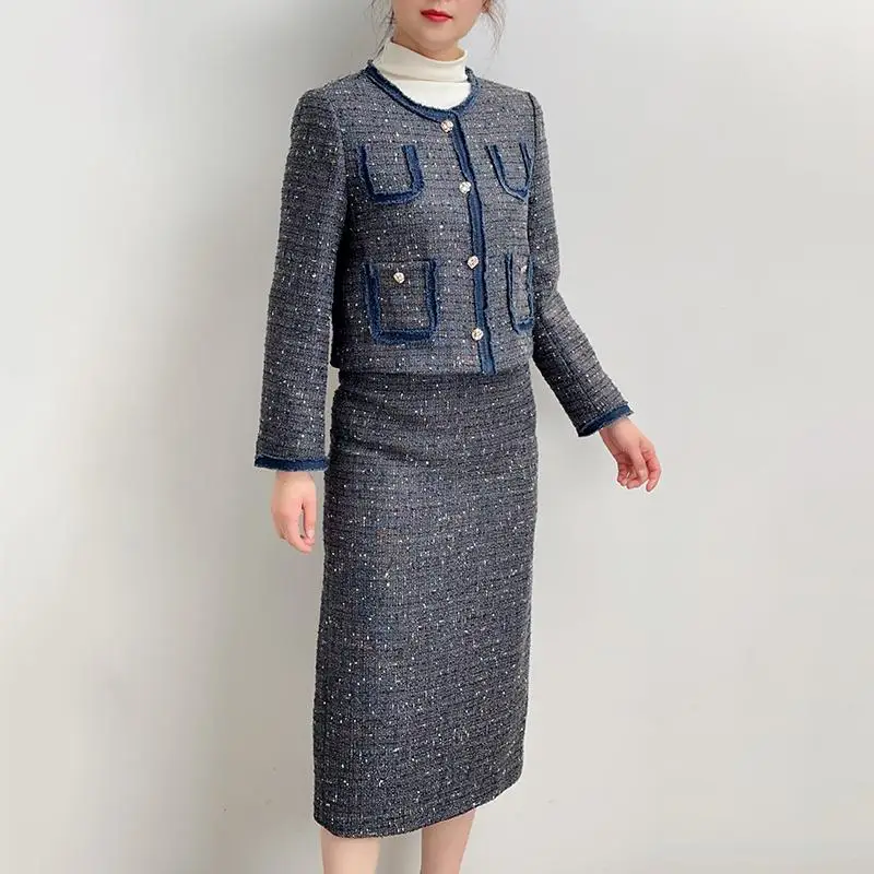 2025 Summer French Polished Ladies' Short Set Two-Piece Including Knee-Length Skirt and Coat