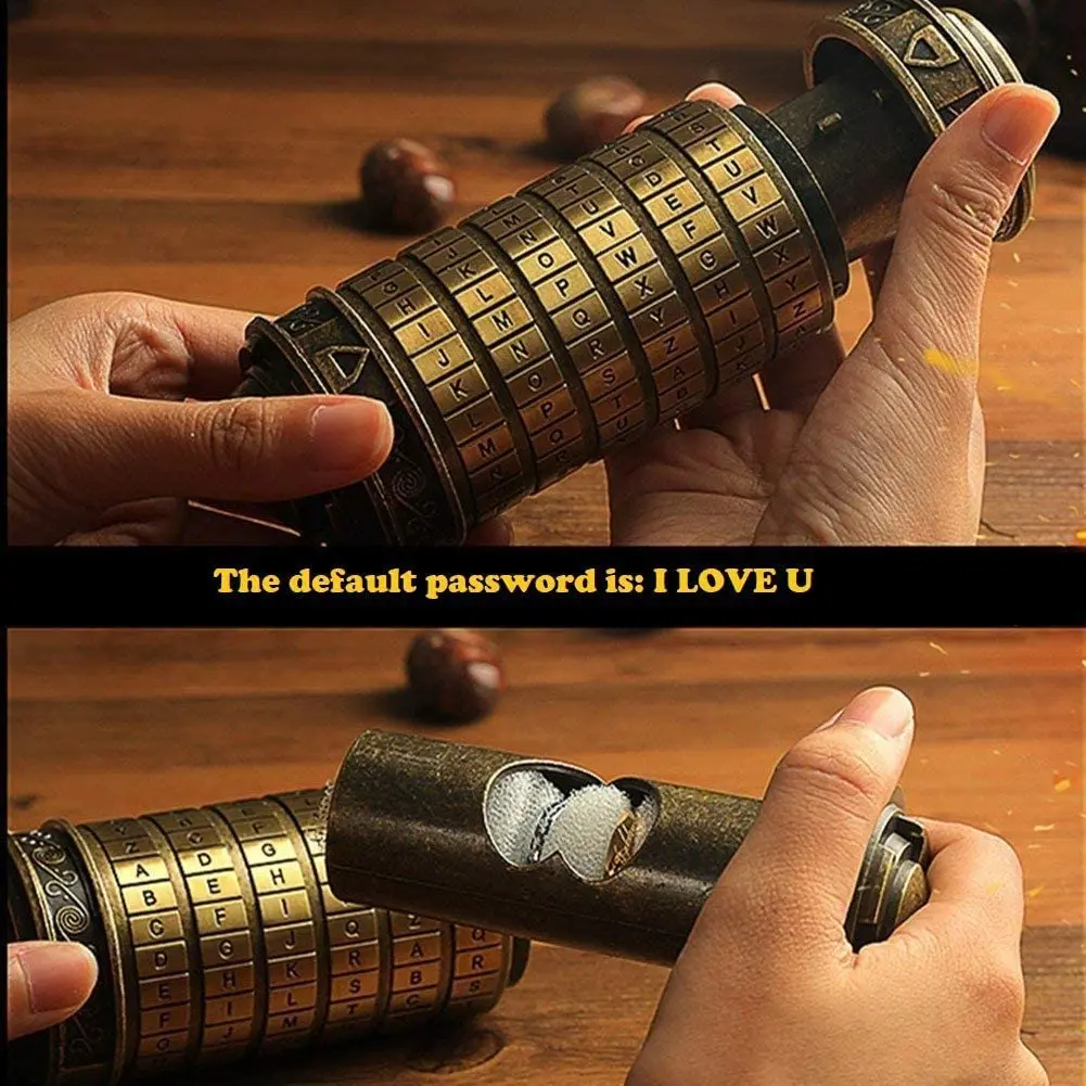 Da Vinci Code Mini Cipher Lock Puzzle Box Romantic Birthday Anniversary Gift Girlfriend Hidden Compartment Door Use Valentine's