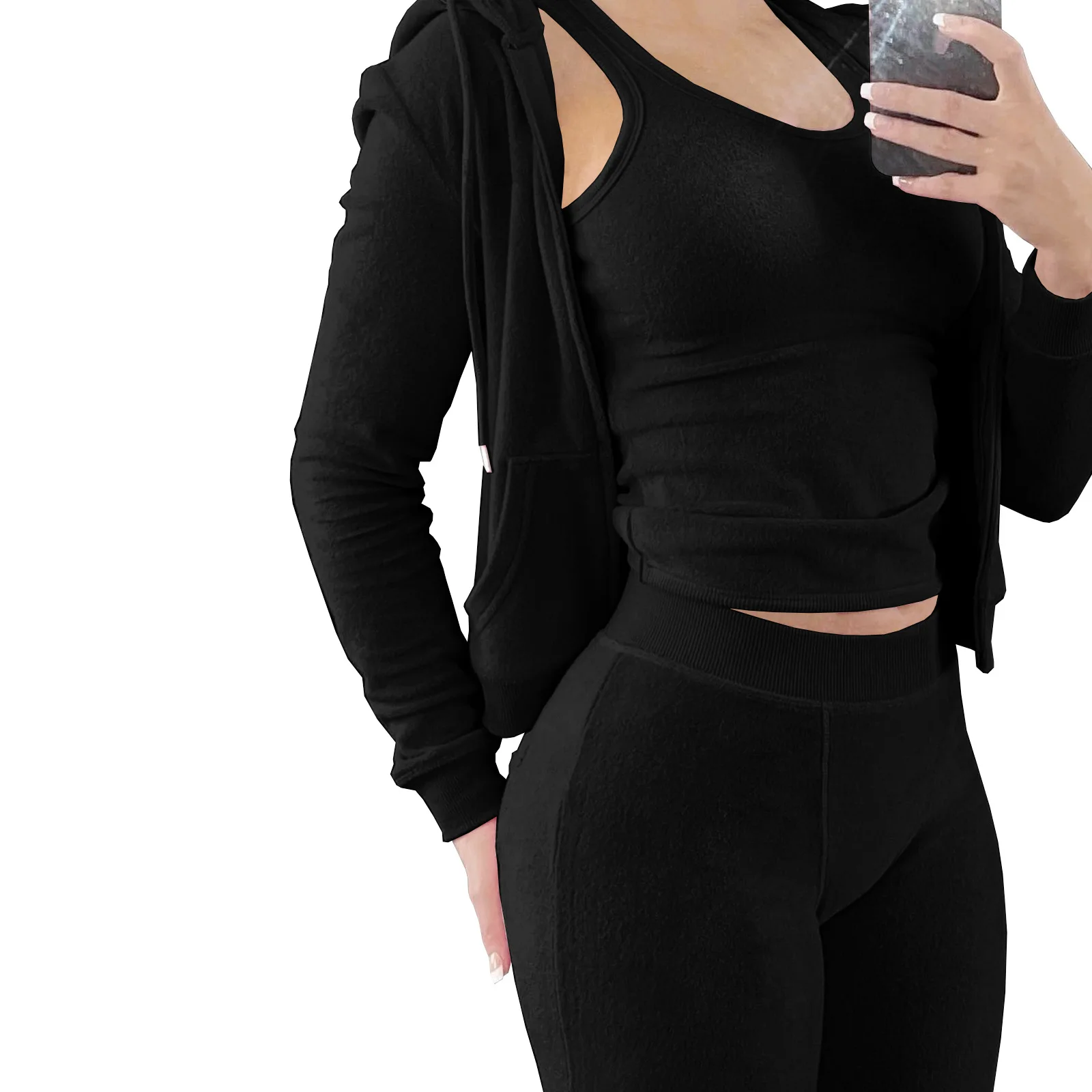 Custom Logo Skinny Vest Top Long Sleeve Coat Leggings High Stretchy Sport Outfits Ribbed Cozy Jogger 3 Piece Set Women Clothing